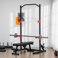 MULTIFUNCTION POWER RACK, ADJUSTABLE SQUAT RACK STAND WITH PULL UP BAR AND WEIGHT PLATE RACK