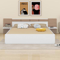 Latitude Run® Queen Size Platform Bed With Headboard, Drawers, Shelves, USB Ports And Sockets