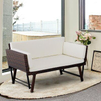 George Oliver Lazaro 50.75" Wide Outdoor Wicker Loveseat with Cushions