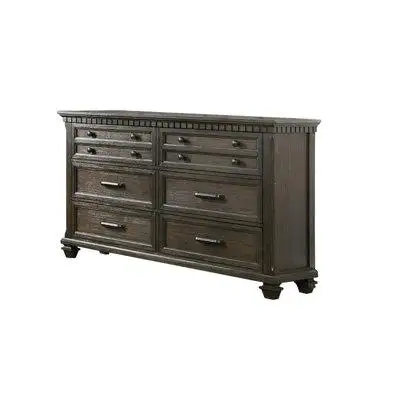Canora Grey Ziv 64 Inch Classic Wood Dresser With 6 Drawers, Metal Bar Handles, Brown