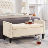 Red Barrel Studio Upholstered Tufted Button Storage Bench With Nails Trim