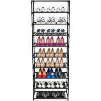 Rebrilliant 10 Tiers Shoe Rack, Simple Houseware 10-Tier Shoe Rack Storage Organizer 30-Pair, Easy Assembled Shoe Tower