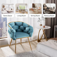 Everly Quinn Velvet Armchair Modern Upholstered Vanity Chair Gold Metal Leg Living Room Chair Accent Chair Set Of 2(Blue