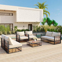 Latitude Run® 7-Piece All-Weather Metal Patio Sectional Sofa Set with Coffee Table