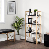 Everly Quinn Constellation Contemporary Bookcase In Gold Metal And Black Wood By Everly Quinn