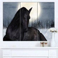 Made in Canada - Design Art 'Black Horse in Moonlight' 3 Piece Graphic Art on Wrapped Canvas Set