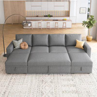 HONBAY Honbay U Shaped Sleeper Pull Out Couch Storage Sectional Sofa