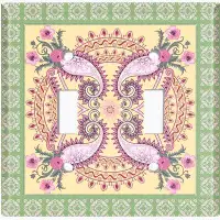 WorldAcc Metal Light Switch Plate Outlet Cover (Green Pink Paisley Bandana Tile   - Single Toggle)