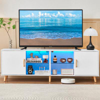 Wrought Studio TV Stand For TVs Up To 70" with LED Light & Outlet, Gaming Media console with Glass Shelves