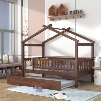 Harper Orchard Bucoli Twin Size Wooden House Bed With Twin Size Trundle