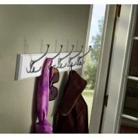 Red Barrel Studio Wall Mounted Coat Rack With 5 Decorative Hooks, 27-Inch, Satin Nickel And White