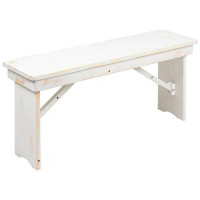 Gracie Oaks Emma + Oliver 40" X 12" Antique Rustic White Solid Pine Folding Farm Bench - Portable Bench