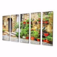 Design Art Charming Old Streets In Mediterranean Village - Colonial Canvas Wall Art Print - 60X28 - 5 Panels