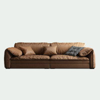 PULOSK 110.21" Blackish Green Genuine Leather Modular Sofa cushion couch