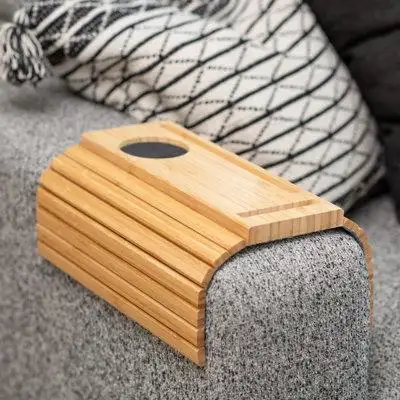 Inbox Zero Natural Sofa Tray Sofa Arm Tray Table With Sofa Cup Holder And 2 Device Holders. Couch Arm Table Armrest