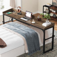 17 Stories Height Adjustable Overbed Table With Wheels, 70.8" Bed Desk With Adjustable Tilt Stand