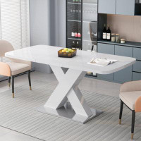 Wrought Studio Modern Square Dining Table, Stretchable, White Table Top+MDF X-Shape Table Leg With Metal Base
