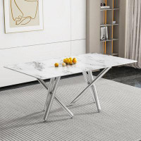 Wrought Studio Modern Simple Rectangular Glass Dining Table With Metal Legs