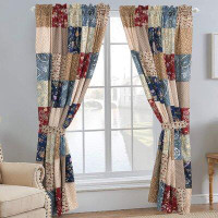 Canora Grey Sanders Floral Paisley Navy Blue Brown Red Patchwork Rod Pocket Window Curtain Panel/drapes (2 Piece) With T