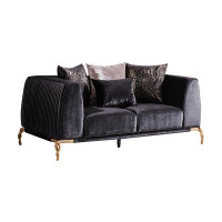 Everly Quinn Majestic Shiny Thick Velvet Fabric Upholstered Loveseat Made With Wood Finished In Black