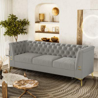 Mercer41 Modern Style Velvet Button-Tufted Living Room SOFA With Removable Cushion & Solid Wood Legs  Sofas