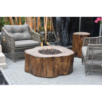 Elementi Manchester 42" Round Concrete Gas Fire Pit Table Red Wood