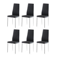 Ivy Bronx Modern Simple Style Dining Chair Leather Chrome Metal Pipe Diamond Grid Pattern Restaurant Home Conference Cha