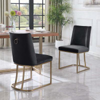 Everly Quinn Llecenia Dining Chairs, Velvet Upolstered Side Chair, Gold Metal Legs (Set Of 2) - Grey
