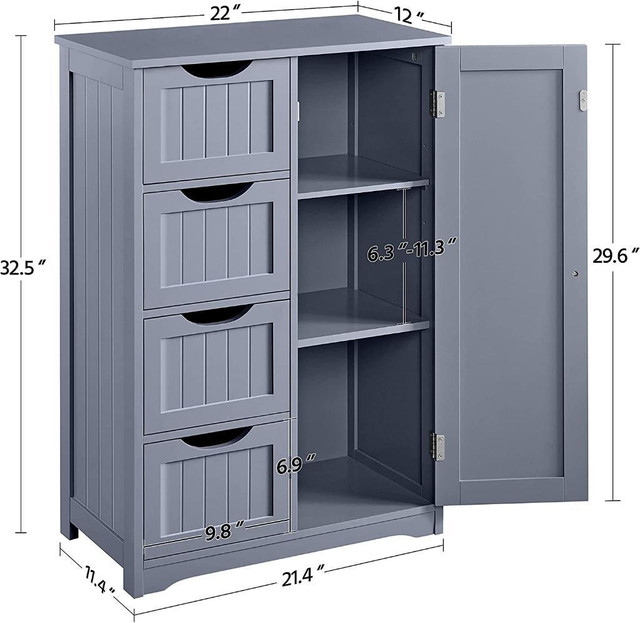 NEW BATHROOM &amp; KITCHEN 4 DRAWER ADJUSTABLE FLOOR CABINET 116202 in Hutches & Display Cabinets in Regina - Image 4