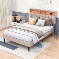 Latitude Run® Upholstered Platform Bed with Headboard and USB Port