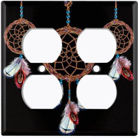 WorldAcc Metal Light Switch Plate Outlet Cover (Brown Dream Catcher Black  - Double Duplex)