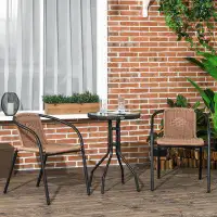 Outsunny 3 Pieces Patio Furniture Set with 2 Stackable Chairs, Brown