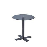 Toeasliving Tempered Black Rould Glass Dinning Table with Black Leg