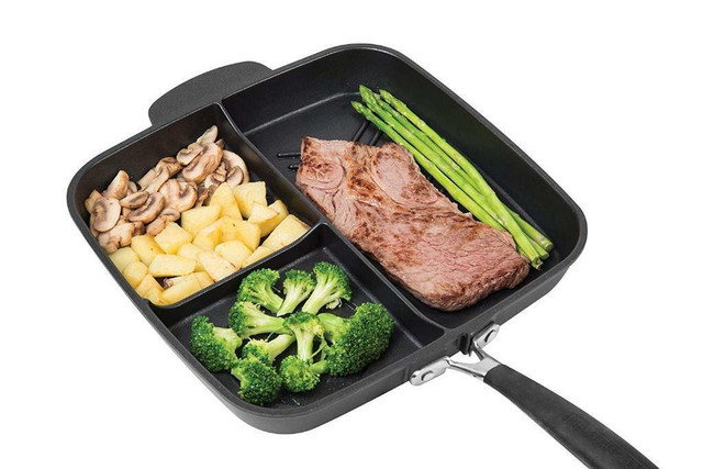 MASTERPAN NON-STICK 3 SECTION MEAL SKILLET, 11, BLACK in Other - Image 3