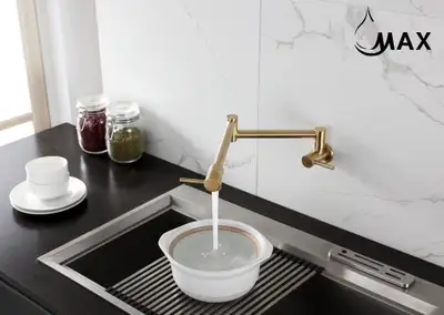 Pot Filler Faucet Double Handle Modern Contemporary Wall Mounted 20 With Accessories Brushed Gold Finish