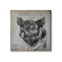 Stupell Industries Oinkville Farms Rustic Sign Pig Animal Black Hog XL Stretched Canvas Wall Art By Debi Coules