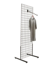 DOUBLE SIDED CLOTHING/SHELVING DISPLAY/GRID PANELS WITH T-LEGS/WHITE, BLACK OR CHROME