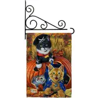 Breeze Decor Halloween Kittens - Impressions Decorative Metal Fansy Wall Bracket Garden Flag Set GS112058-BO-03