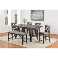 Gracie Oaks Ferona Grey Wood Fabric Seat Rectangular Counter Height Dining Room Set