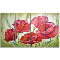 Made in Canada - Design Art 'Poppies in Wheat' 4 Piece Painting Print on Wrapped Canvas Set