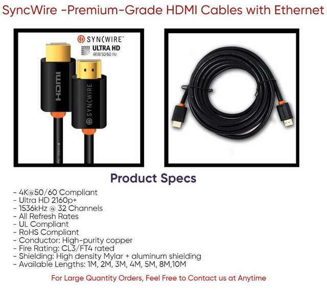HDMI 2.1 Ultra High Speed 8K@60Hz 48Gbps UHD HDR Cable,Ultra thin HDMI High Speed 4K@60Hz Cable - CL3/FT4 in General Electronics in Toronto (GTA) - Image 4
