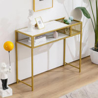 Mercer41 Narrow Console Table With Storage, Modern Sofa Table With Glass Shelves, Long Entryway Table