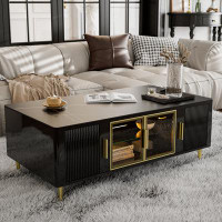 IKIFLY Briazia LED Slate Coffee Table with Glass Doors and 16 Colours LED Lights