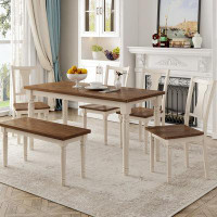 Ophelia & Co. Classic 6 Pcs Dining Set Wooden Table And 4 Chairs With Bench For Kitchen Dining Room, Kitchen Table Set