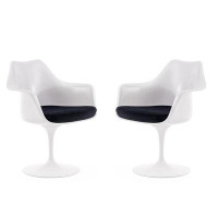 Orren Ellis Tatty Stylish White Pedestal Dining Chair With Red Cushion