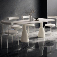 ULTORU 4 - Person White Half-circle Sintered Stone + Fibre Reinforced Plastics Dining Table Set
