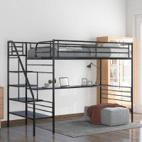 Isabelle & Max™ Structure de lit mezzanine simple en métal avec bureau Kirkendall