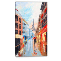 Made in Canada - Design Art Couple Walking in Paris Romance Painting Print on Wrapped Canvas