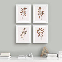 SIGNLEADER Sepia Brown Forest Plant Silhouette Nature Wilderness Illustrations Modern Art Rustic Relax/Calm - 4 Piece Pi