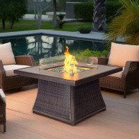 Red Barrel Studio Romale 12" H x 45" W Propane Outdoor Fire Pit Table with Lid